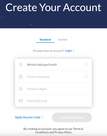 Account Registration page