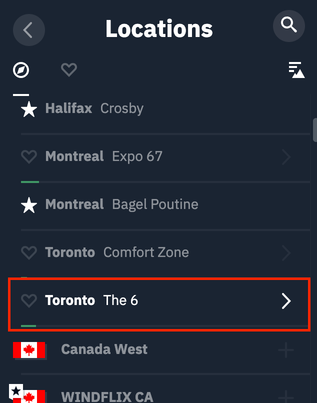Locations list selection